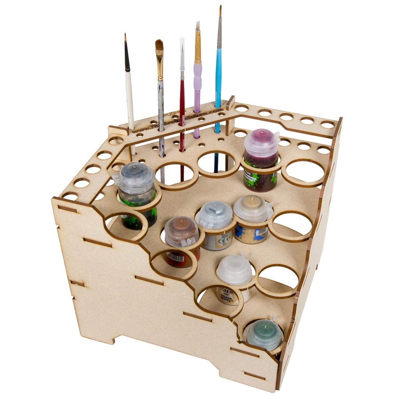 The Broken Token Modular Paint Rack w/ 35mm Holes - 90 Wedge - Multiple Organizer for Paint Bottles, Pots, and Brushes in Tiered Layout - Customize Your Pieces with Easy Organization & Access - Image 1